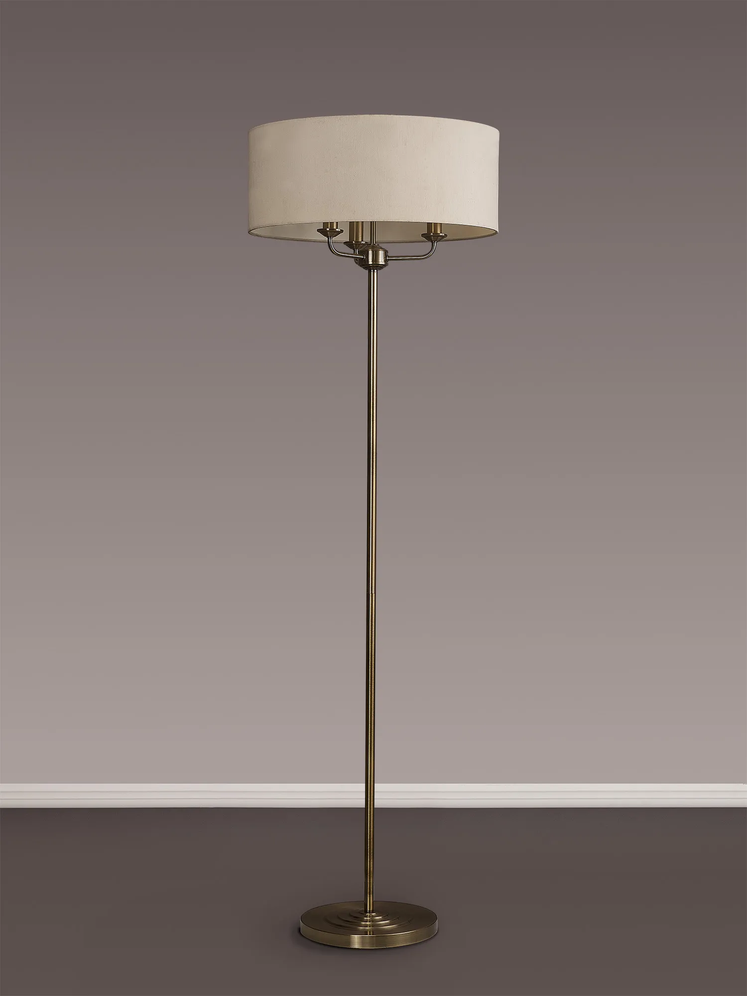 Banyan 45cm 3 Light Floor Lamp Antique Brass; Ivory Pearl DK0915  Deco Banyan AB IV